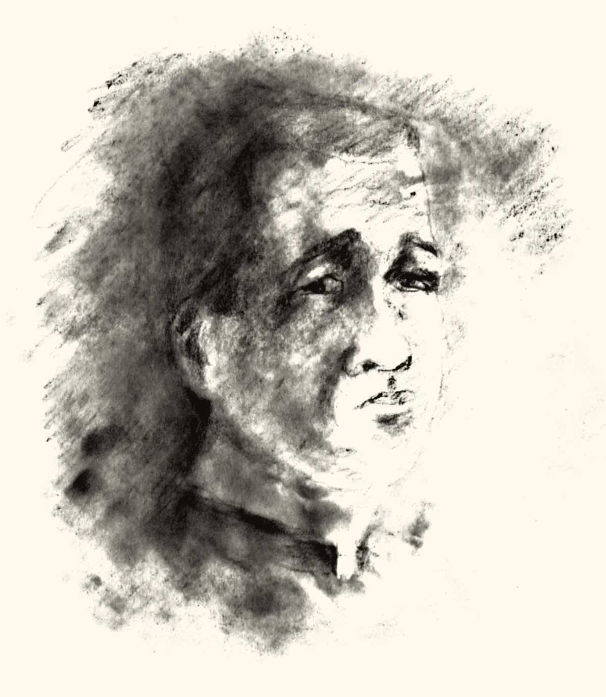 A man’s face, half in shadow, eyes turned inward.