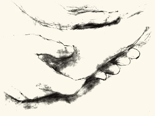 One hand reaching toward another that opens to receive it.