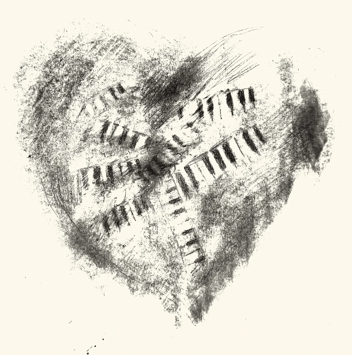 A heart built from piano keys.