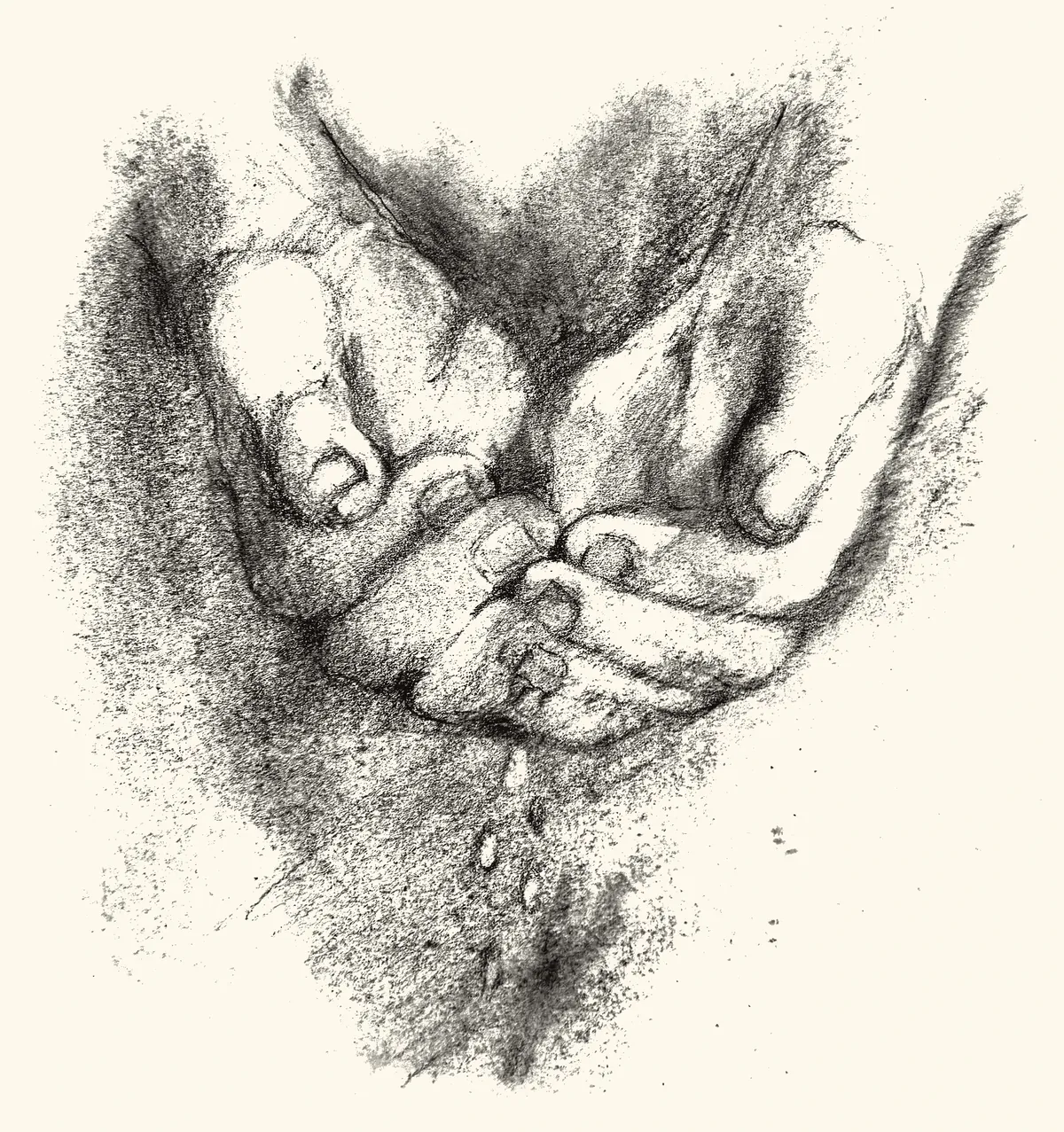 Two cupped hands holding water, drops falling.